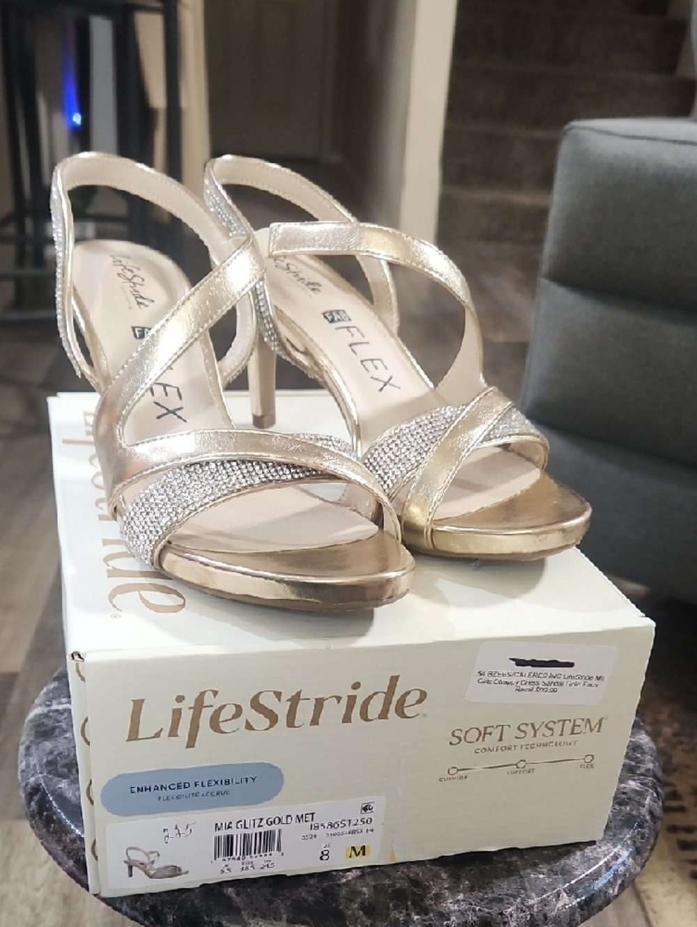 Life Stride Rose Gold Crystal Strap Wedge Sandals - Picture 7 of 7